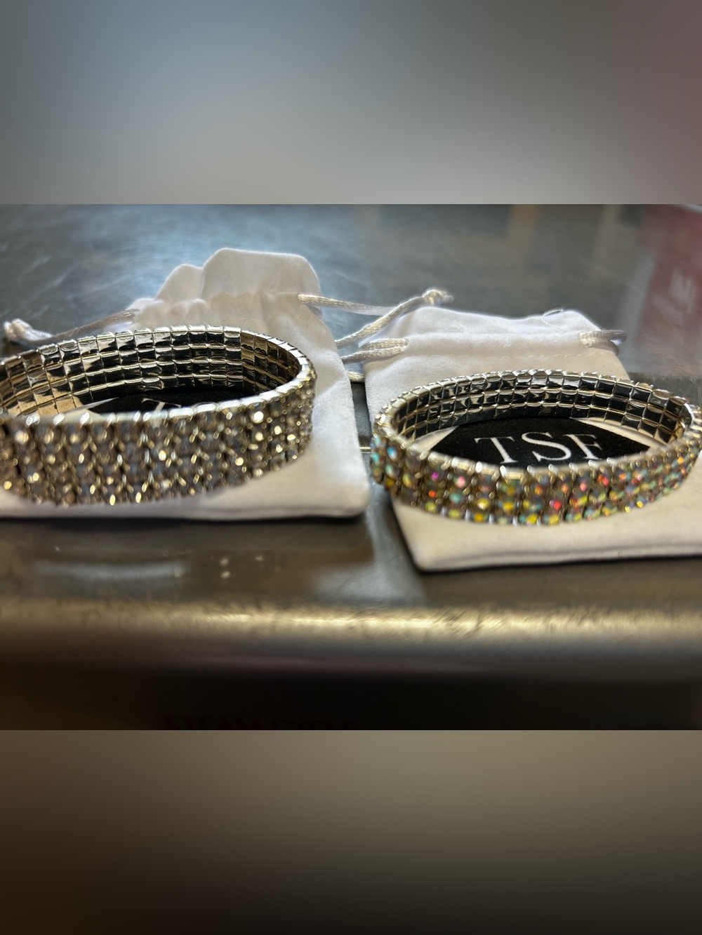 Crystal Stretch Bracelet Set - Silver and Iridescent
